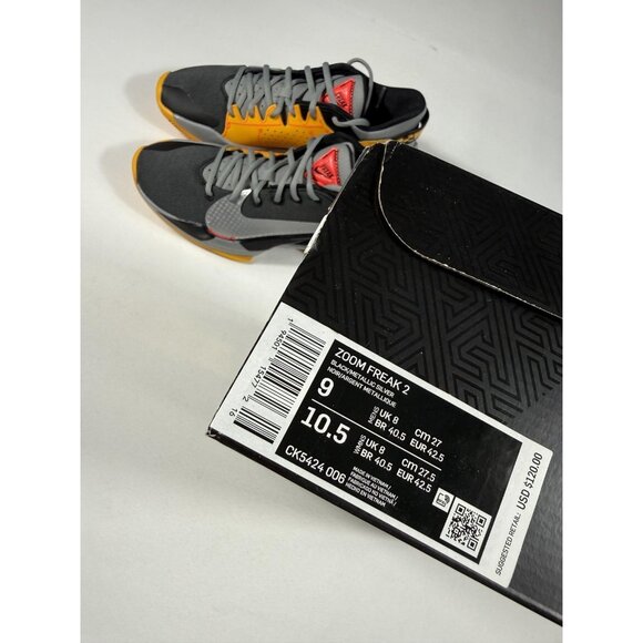 Nike Zoom Freak 2 Shoes Mens Size 9 Black Grey Yellow Basketball CK5424-006
